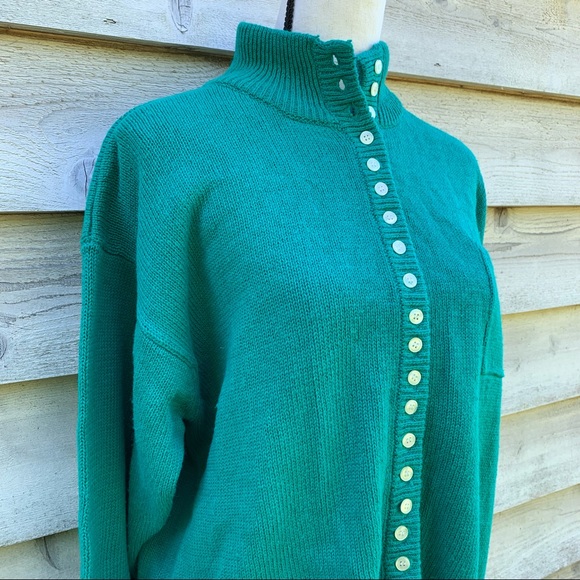 Vintage 90s Solid Print Micro Button Down Long Sleeve Mock Neck Cardigan Sweater - Picture 4 of 16